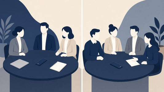 Card recorder centered on a sales demo table beside the same form factor on an internal meeting table, editorial chooser with no logos or invented scores