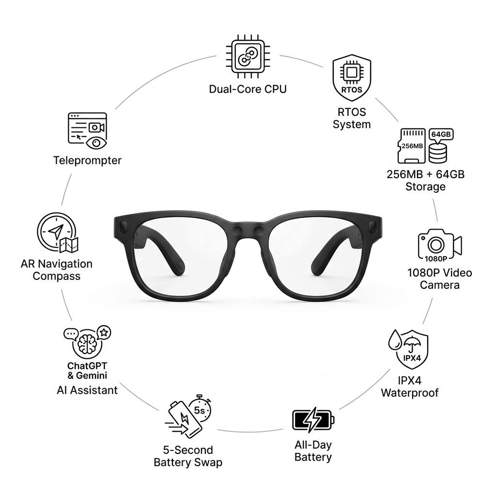 INMO GO3 AI Smart Glasses | 53g MicroLED AR Glasses with AI Translator, Hot-Swap Battery & Camera