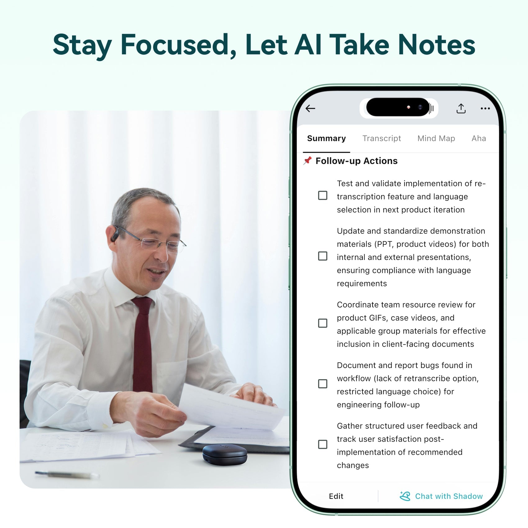 TicNote Pods 4G Wearable AI Voice Recorder | Built-in 4G, Auto Meeting Notes, 360° Omnidirectional Pickup (10m Range) & ENC - Ticnote